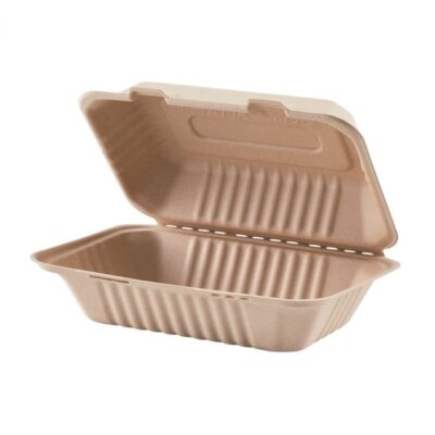 Sugarcane Bagasse Container – 1-Comp, Kraft, 9″ x 6″ x 3″, 250 pcs