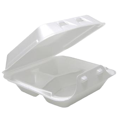 Packtiv Foam Food Container – 3-Comp, 7.5″ x 8″ x 2.6″, 150/Case