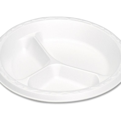 Genpak Foam Plate – 10.25″, 3-Comp, 500/Case
