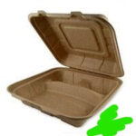 Koality Sugarcane Bagasse Container – Kraft, 3-Comp, 9″ x 9″ x 3″, 200 pcs