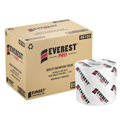 Everest Pro Toilet Bathroom Tissue Roll – 1-Ply, 1000 Sheets/Roll, 48 Rolls/Case – 48100