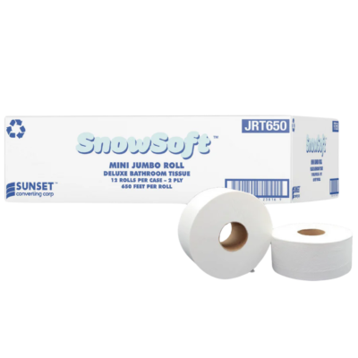Snowsoft Mini Jumbo Toilet Paper Roll – 2-Ply, 3.29″ x 650′, 12 rolls – JRT-650