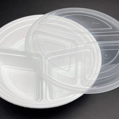 PCM Microwavable Round Container Combo – 3-Comp, White, 9", 48 oz, 150 Sets