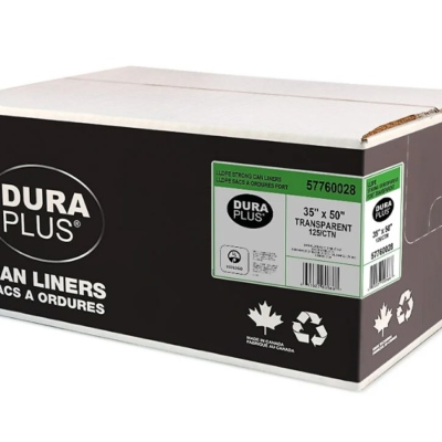 DuraPlus Garbage Bags – Strong, Clear, LLDPE, 35″ x 50″, 125/Case