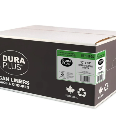 DuraPlus Clear Garbage Bags – LLDPE, Strong, 30 in x 38 in, 200/Case