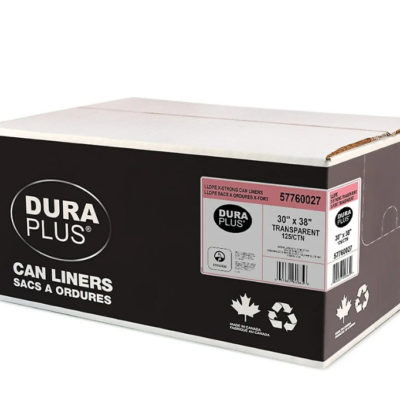 DuraPlus Clear Garbage Bags – LLDPE, Extra Strong, 30 in x 38 in, 125/Case