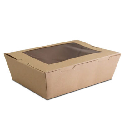 Koality Kraft Paper Salad Box with Clear Hinged Window – 200/Case, FB2