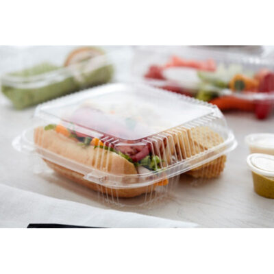 Hinged Plastic Salad Container – 3-Comp, 8″ x 8″ x 3″, 200 pcs