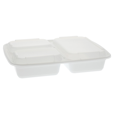 White Rectangular Microwavable Container – 3-Comp, Combo Set, 9″, 39 oz, 150 sets