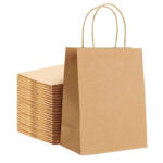 Paper Shopping Bags with Handle – 52 lb, 9.75″ + 6″ x 16.5″, Kraft, Heavy Duty, 250/Case