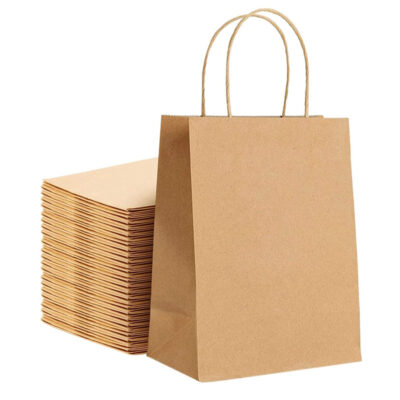 Paper Shopping Bags with Handle – 52 lb, 9.75″ + 6″ x 16.5″, Kraft, Heavy Duty, 250/Case