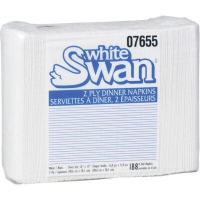 White Swan® 2 Ply Dinner Napkins, 8 Fold, White, 188/pack, 16pack/Cs,  3008 pcs/Cs