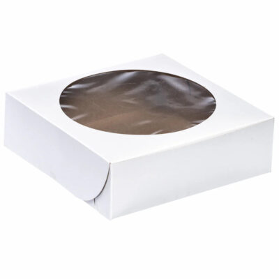 Corrugated White Pie Box with Window – 8″ x 8″ x 1.5″, 100 pcs