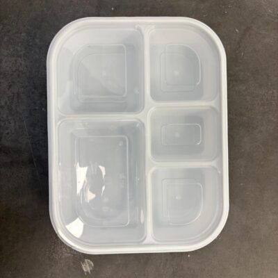 White Sealable Five-Compartment Rectangular Container Combo – Clear Lids, Frozen Safe, 100 Sets/Case