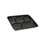 Rectangular Pebble Box Cafeteria & School Lunch Tray – Black, 5-Comp, 10.125 x 8.188 x 1.063″, 240/Case
