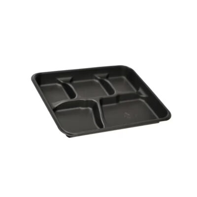 Rectangular Pebble Box Cafeteria & School Lunch Tray – Black, 5-Comp, 10.125 x 8.188 x 1.063″, 240/Case